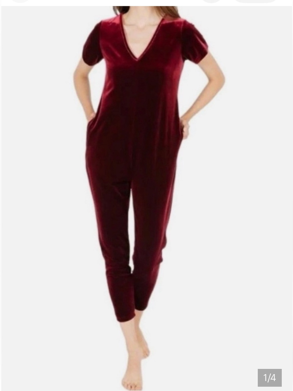 Smash + Tess Deep Red Velvet Jumpsuit